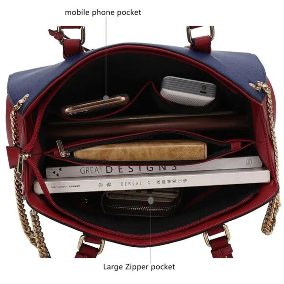 Amy Color Block Vegan Leather Women Tote Bag By Mia K - Picture 3 of 3